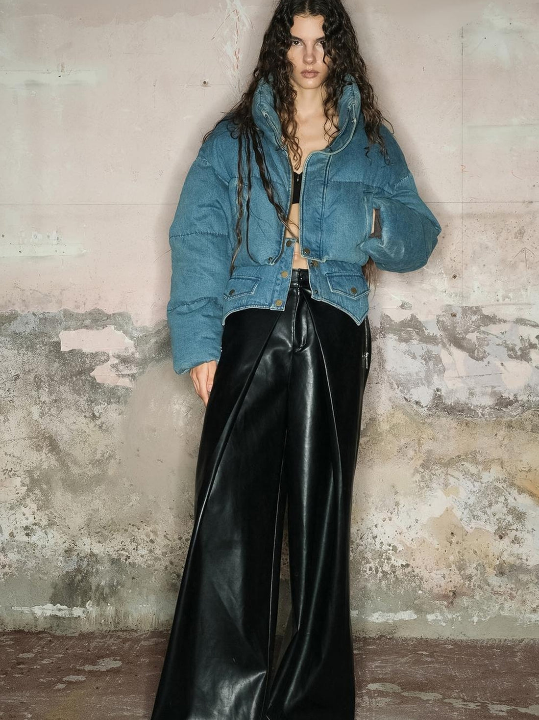 NN NORTH NODE Short Puffer Jacket With 90 White Duck Down In Denim Style