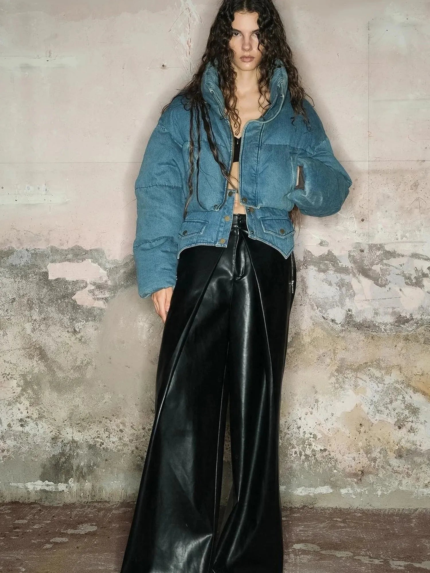 Short Puffer Jacket With 90 White Duck Down In Denim Style