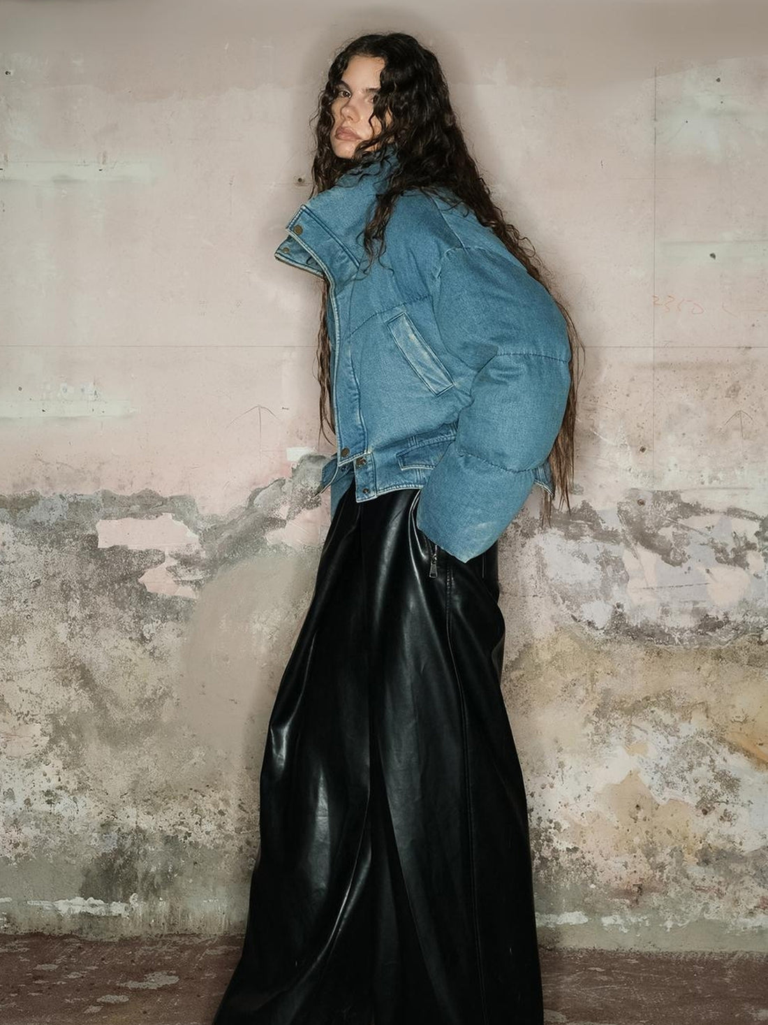 NN NORTH NODE Short Puffer Jacket With 90 White Duck Down In Denim Style