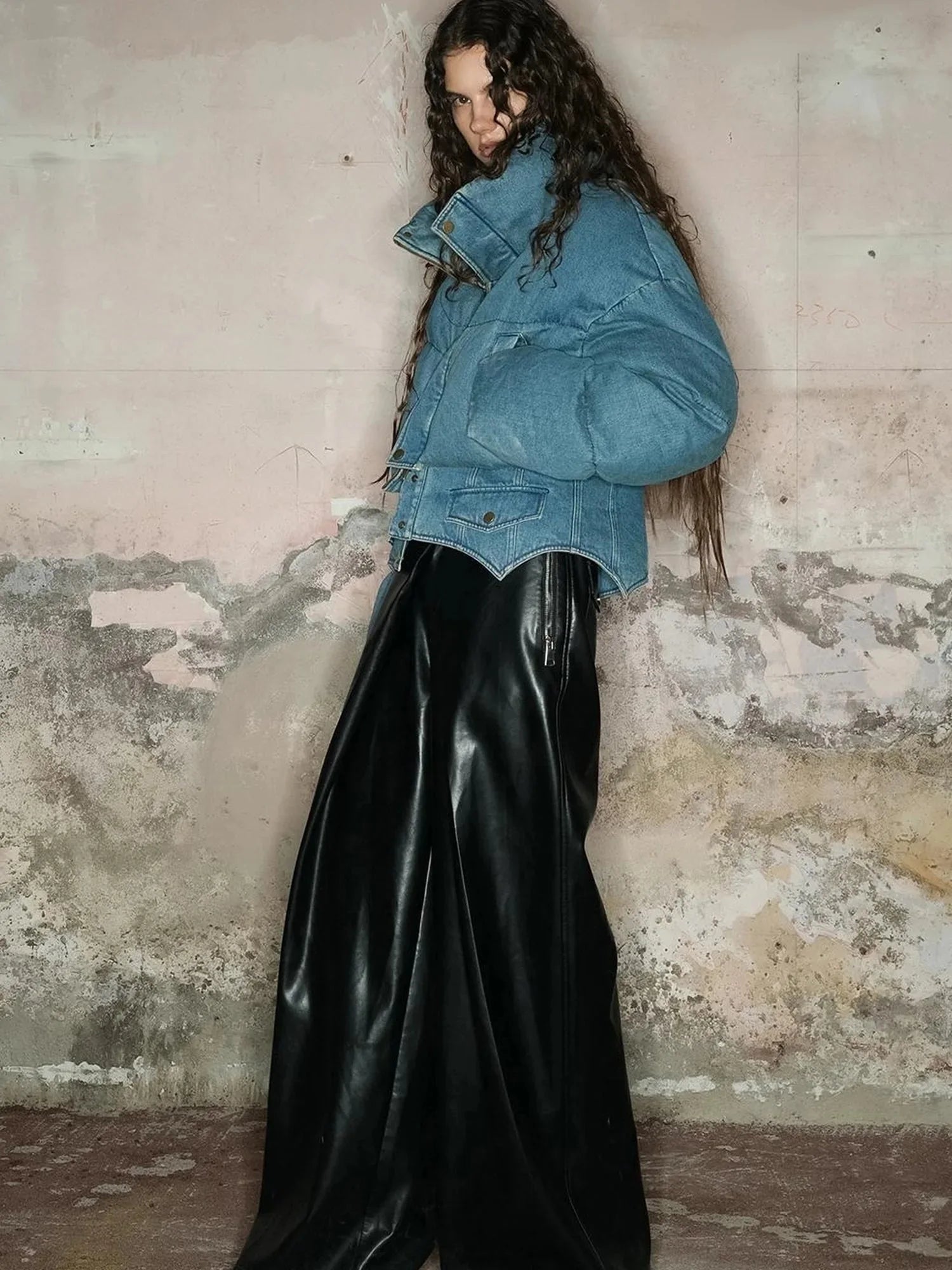 Short Puffer Jacket With 90 White Duck Down In Denim Style