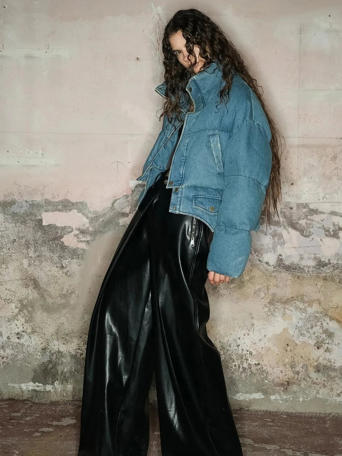 Short Puffer Jacket With 90 White Duck Down In Denim Style