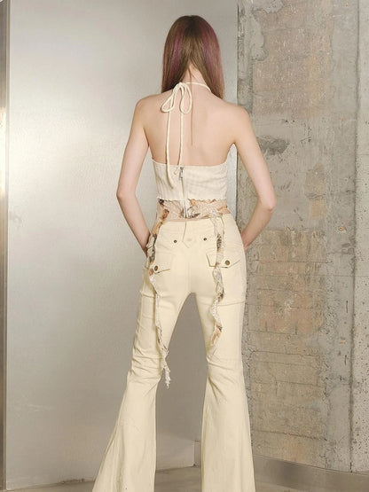 Slim Fit Flared Pants With Astro Inspired Design