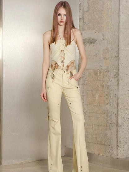 Slim Fit Flared Pants With Astro Inspired Design