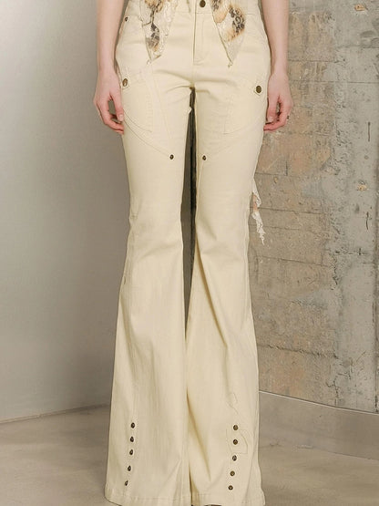 Slim Fit Flared Pants With Astro Inspired Design