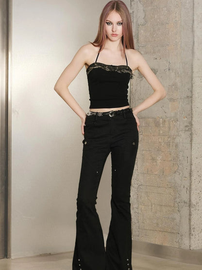 Slim Fit Flared Pants With Astro Inspired Design