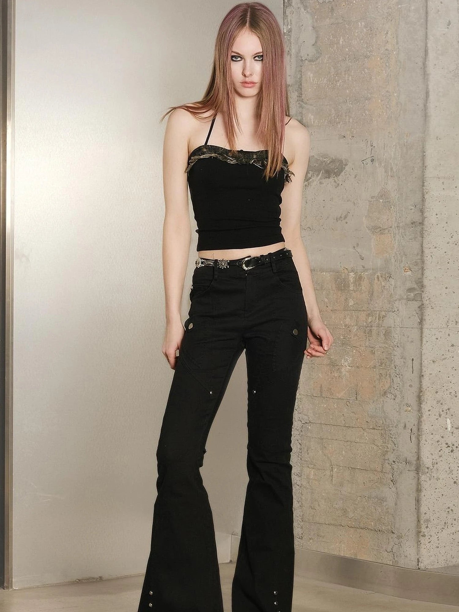 Slim Fit Flared Pants With Astro Inspired Design