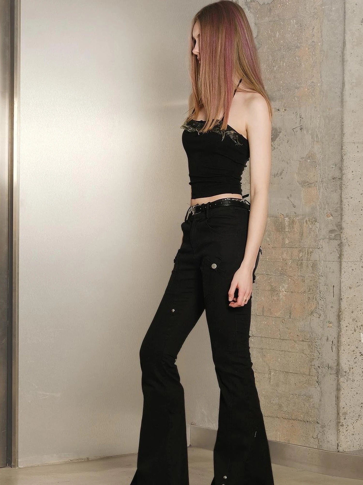 Slim Fit Flared Pants With Astro Inspired Design