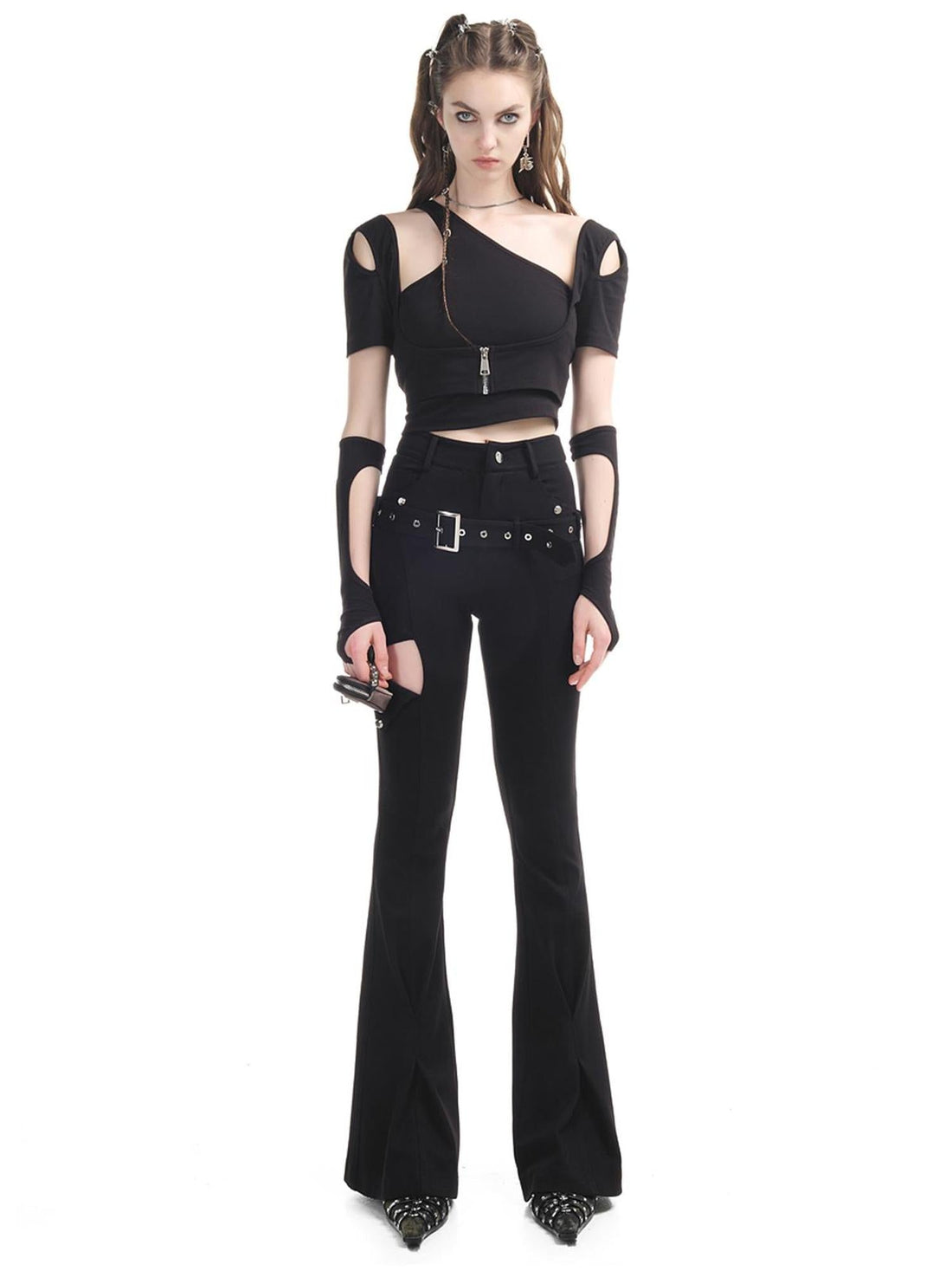 UpdateNN NORTH NODE Slim Flare Denim Knit High Waist Trousers