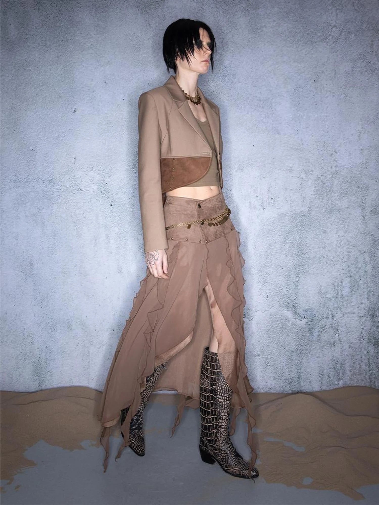 Slipping Dusk Studded Peplum Blazer Set