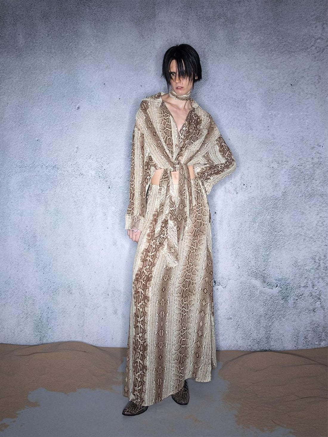 UpdateNN NORTH NODE Snake Print Chiffon Shirt Dress Multi Way Wear