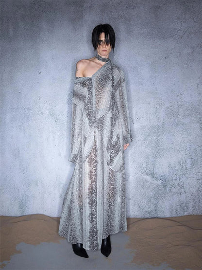 Snake Print Chiffon Shirt Dress Multi Way Wear