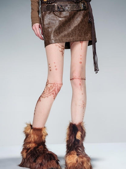 NN NORTH NODE Snake Textured Double Belt Fringe Leather Skirt With Waistchain