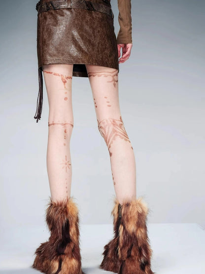 Snake Textured Double Belt Fringe Leather Skirt With Waistchain