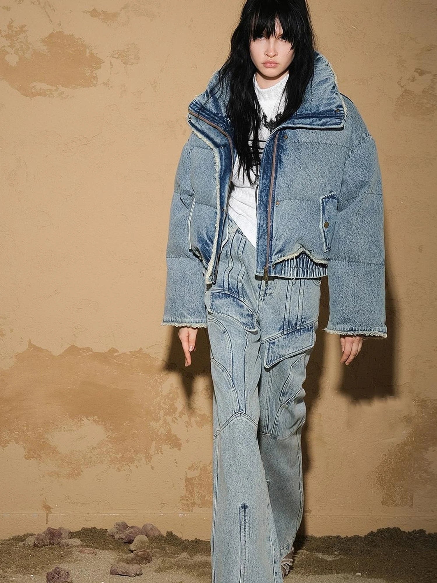 Snowwash Flared Jeans With Astro Design