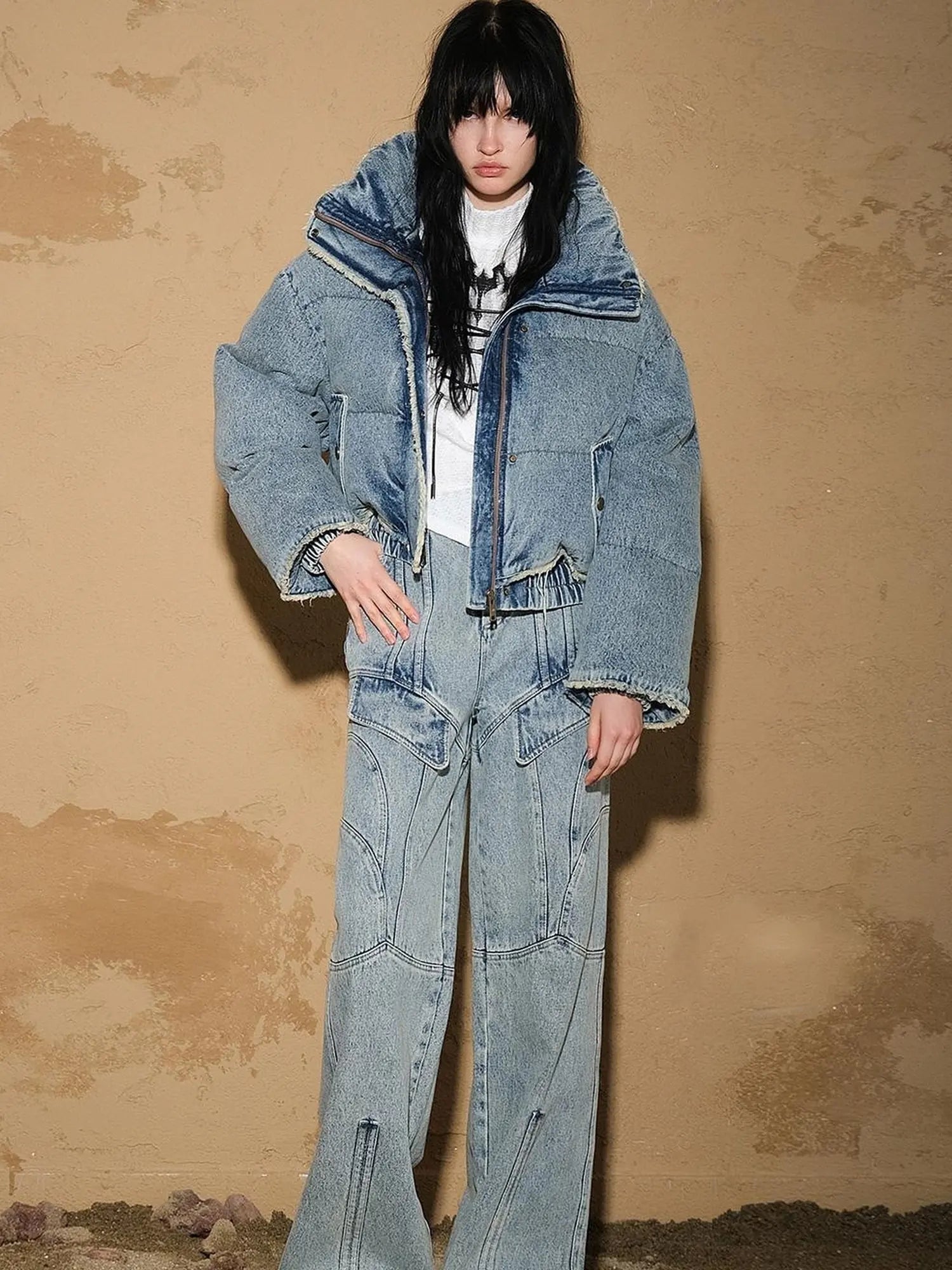 Snowwash Flared Jeans With Astro Design