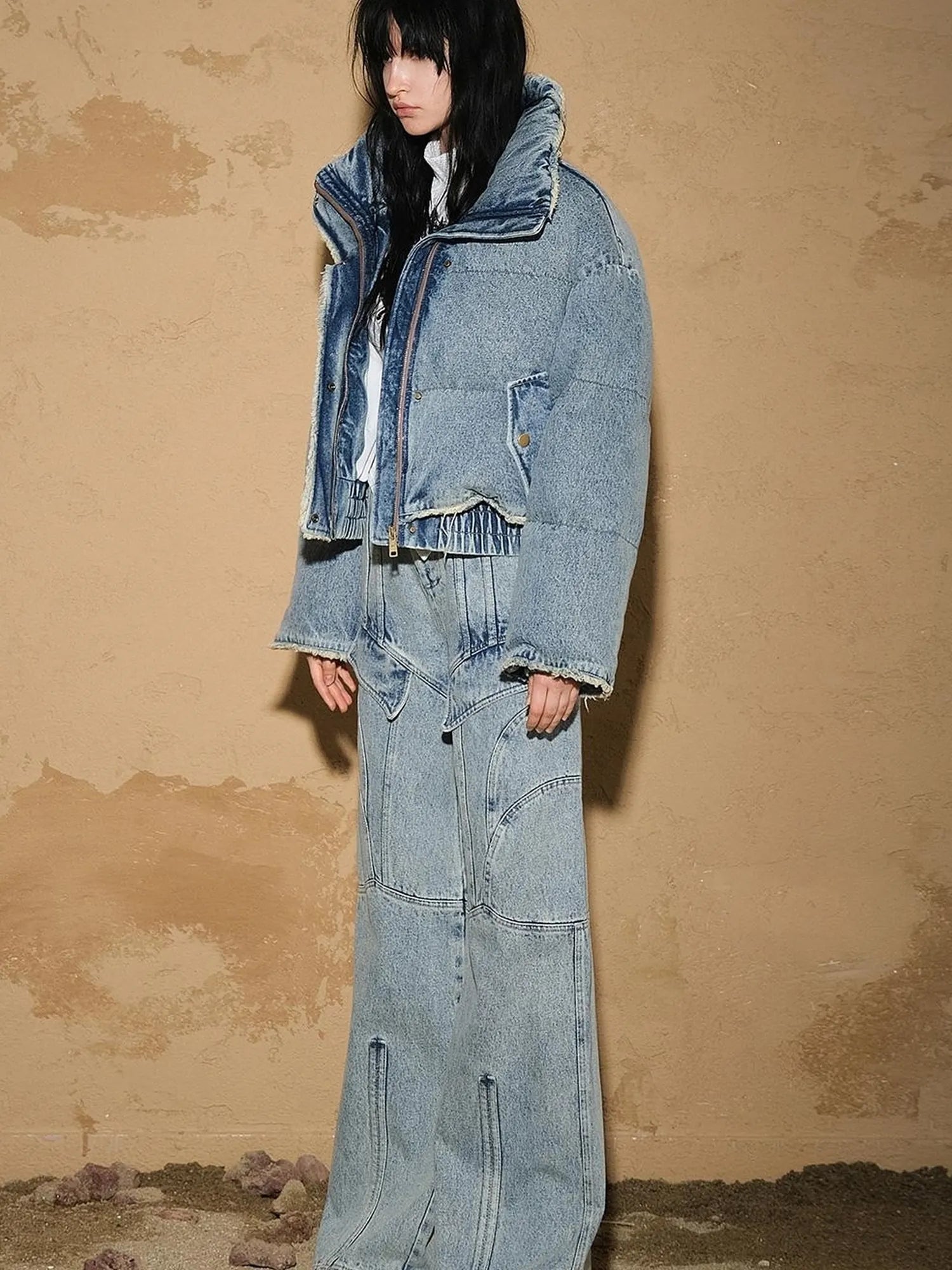 Snowwash Flared Jeans With Astro Design