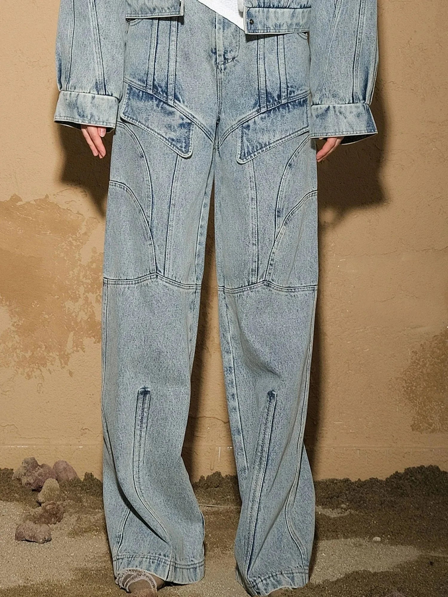 Snowwash Flared Jeans With Astro Design