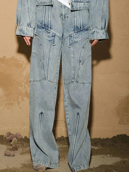 Snowwash Flared Jeans With Astro Design