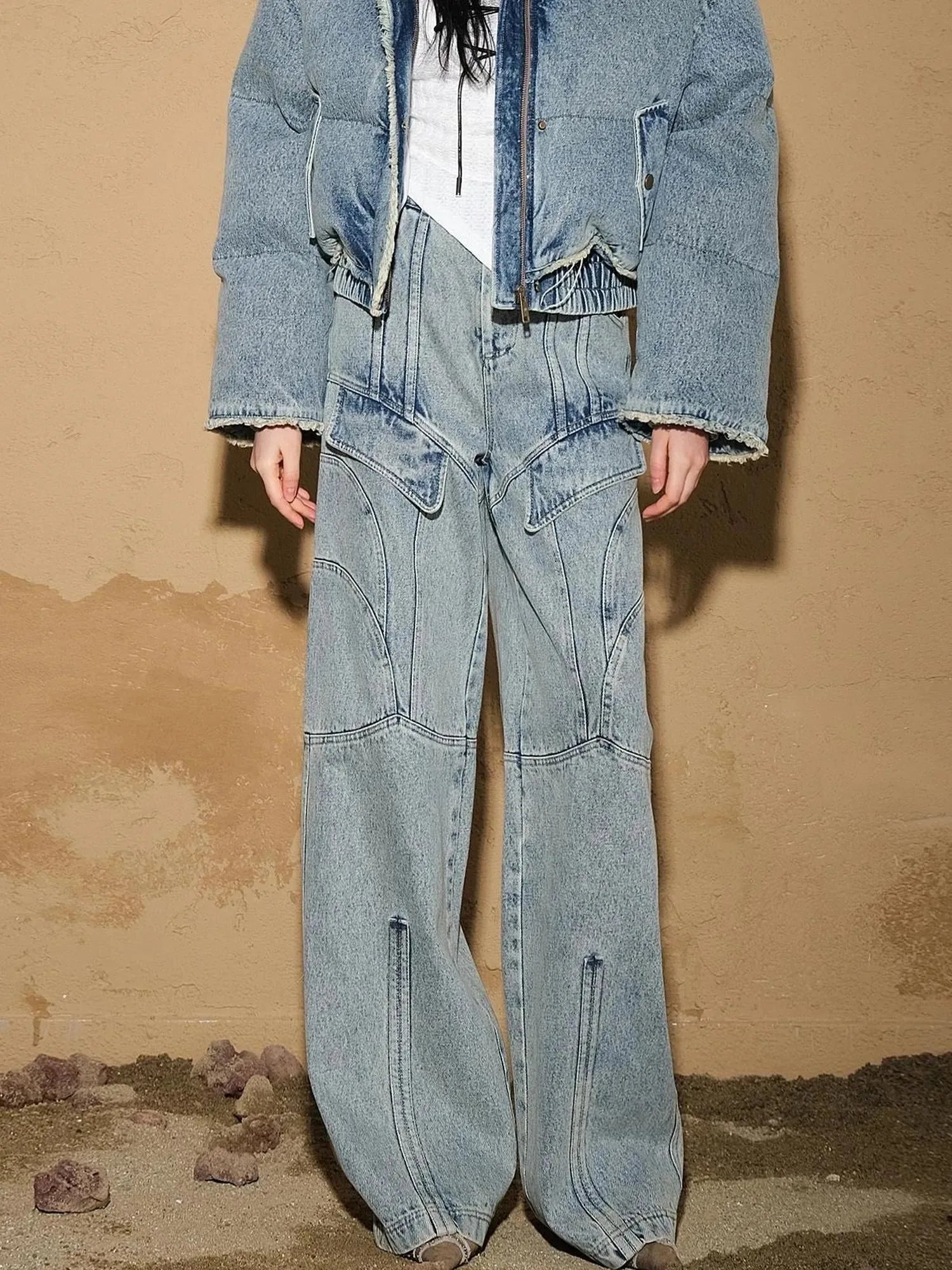 Snowwash Flared Jeans With Astro Design