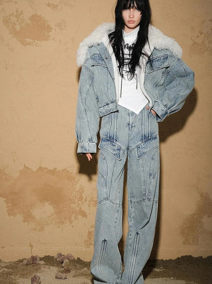 Snowwash Flared Jeans With Astro Design