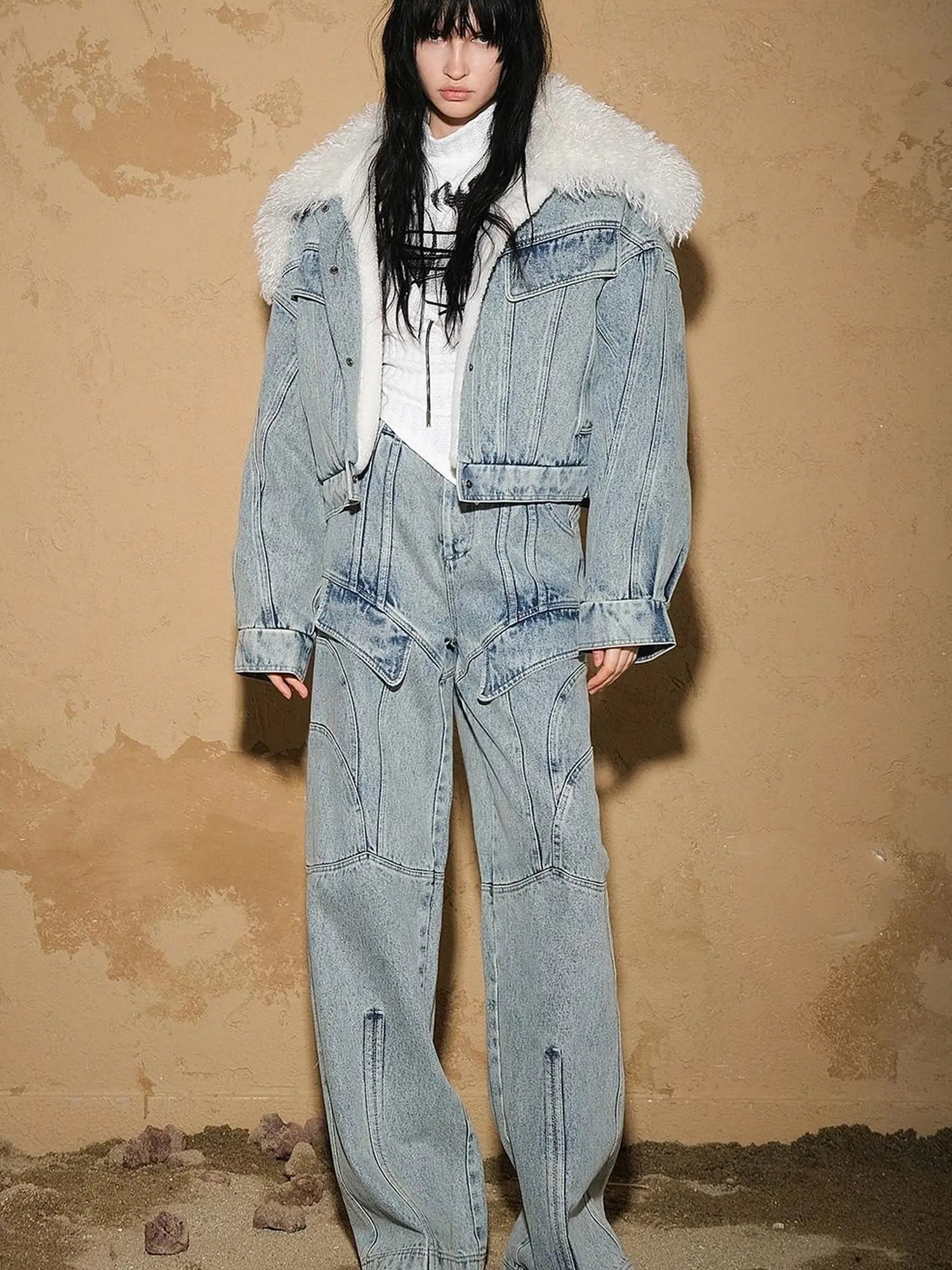 Snowwash Flared Jeans With Astro Design