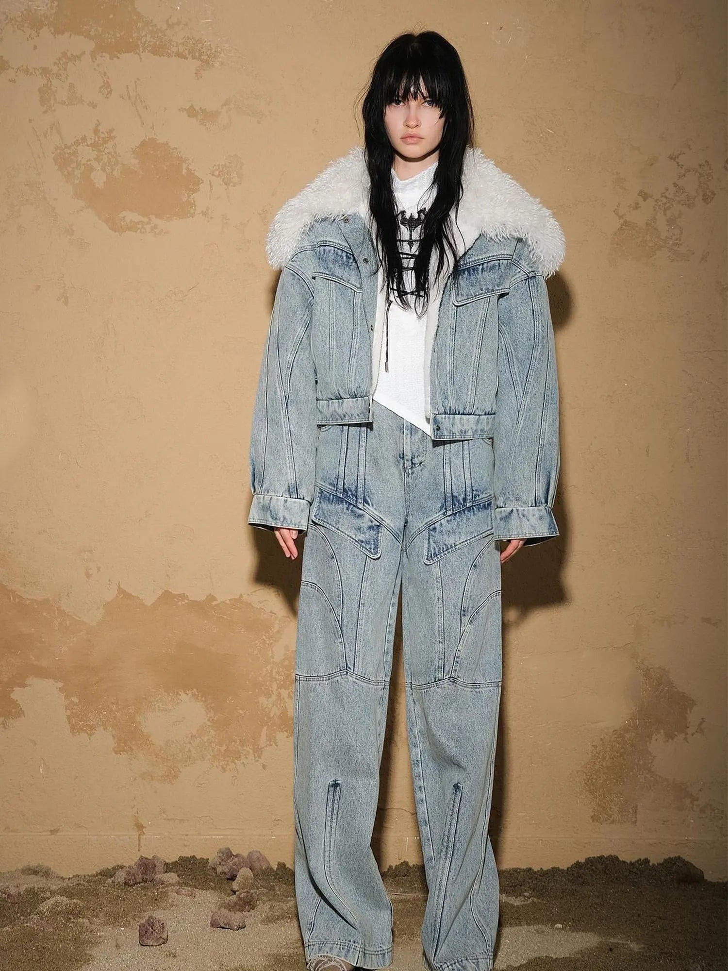 Snowwash Flared Jeans With Astro Design