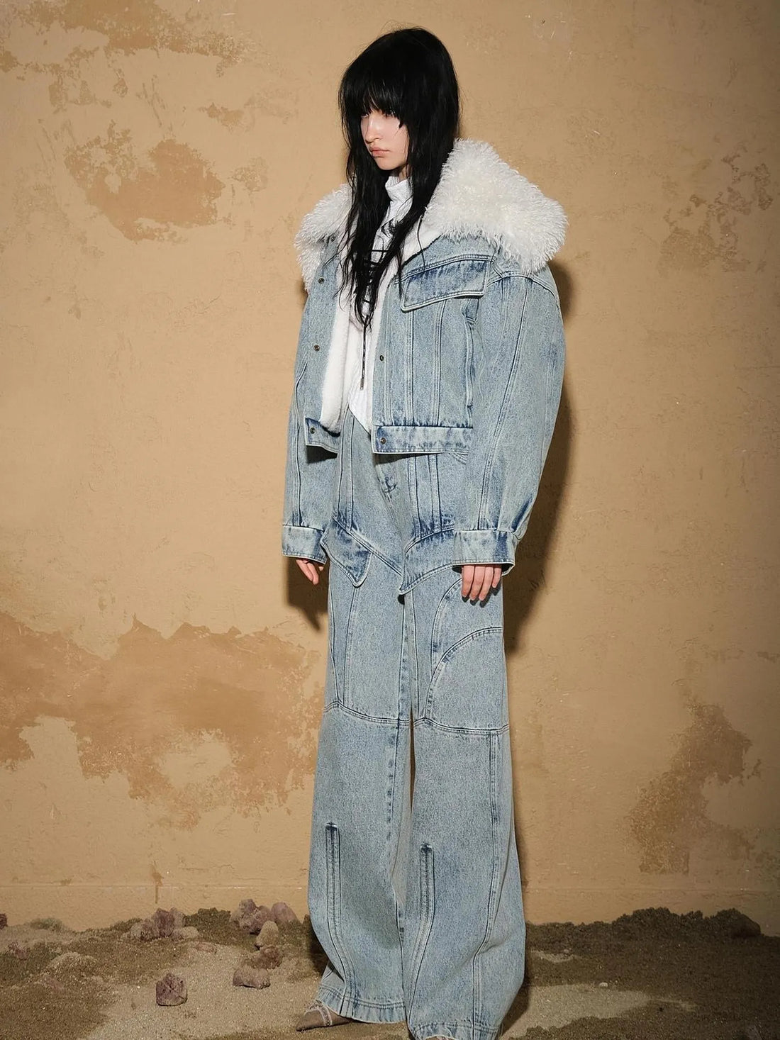 Snowwash Flared Jeans With Astro Design