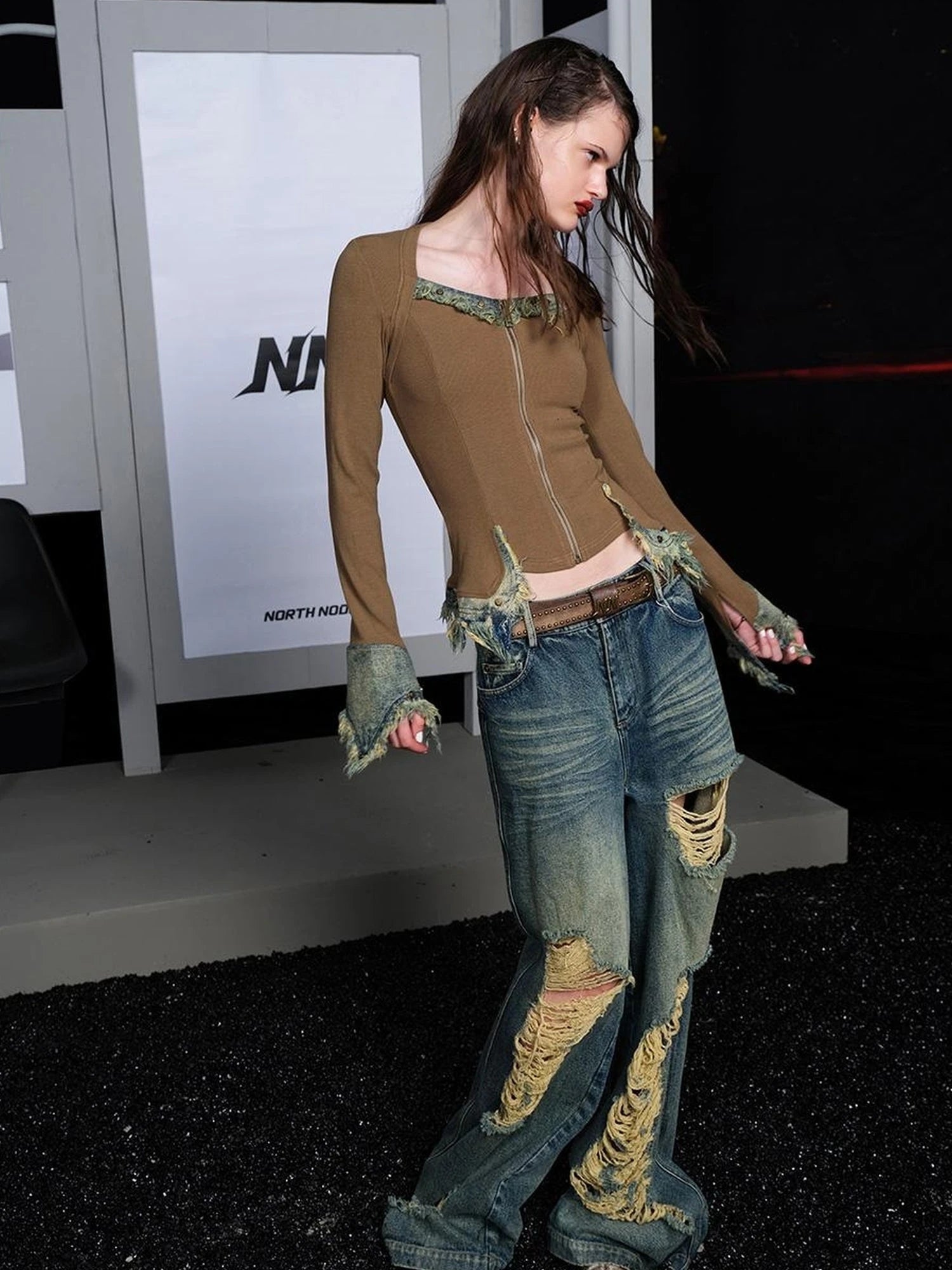 Street Tipsy Distressed Wide Leg Jeans