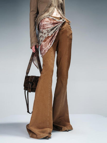 NN NORTH NODE Stretch Denim Flare Pants With Detachable Printed Scarf