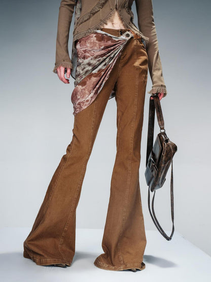 NN NORTH NODE Stretch Denim Flare Pants With Detachable Printed Scarf
