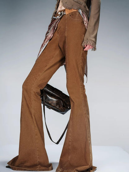 NN NORTH NODE Stretch Denim Flare Pants With Detachable Printed Scarf