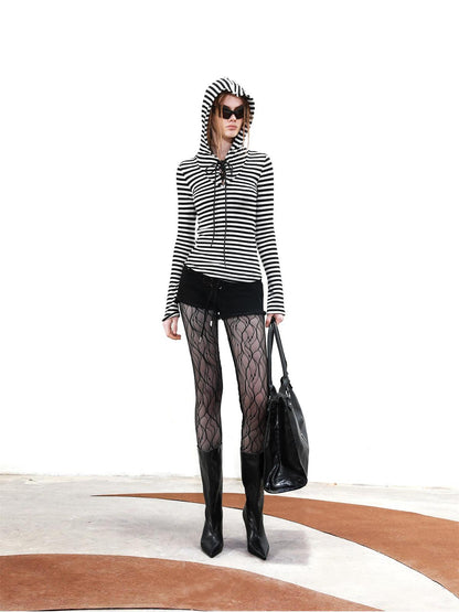 UpdateNN NORTH NODE Striped Hooded Drawstring Long Sleeve Top