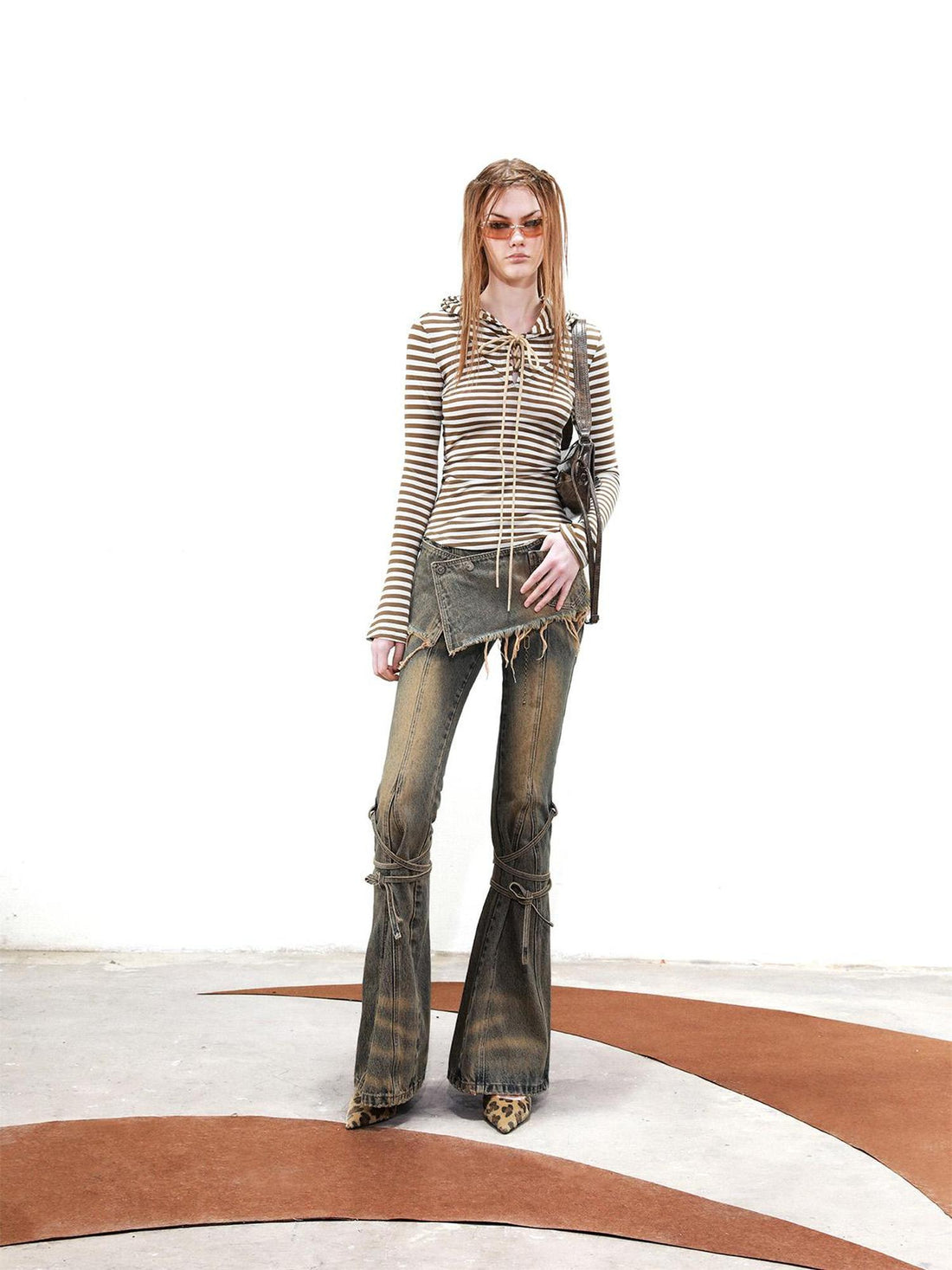 UpdateNN NORTH NODE Striped Hooded Drawstring Long Sleeve Top