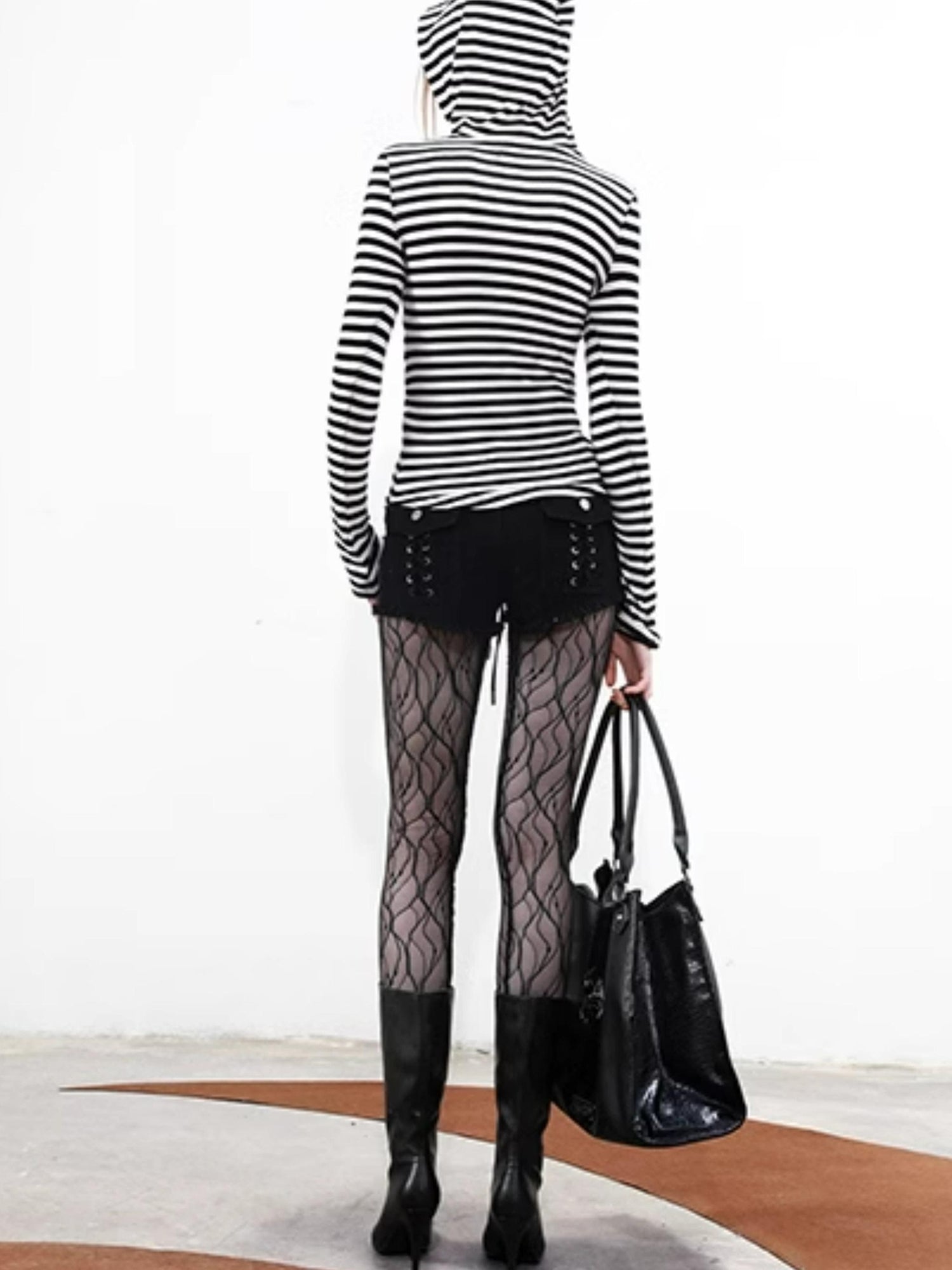 UpdateNN NORTH NODE Striped Hooded Drawstring Long Sleeve Top