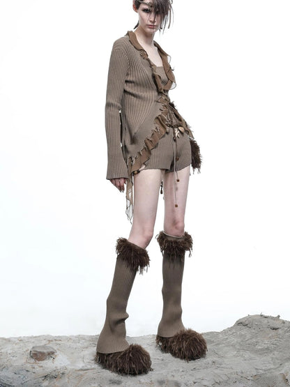 Tattered Lace Mesh Trimmed Knit Cardigan