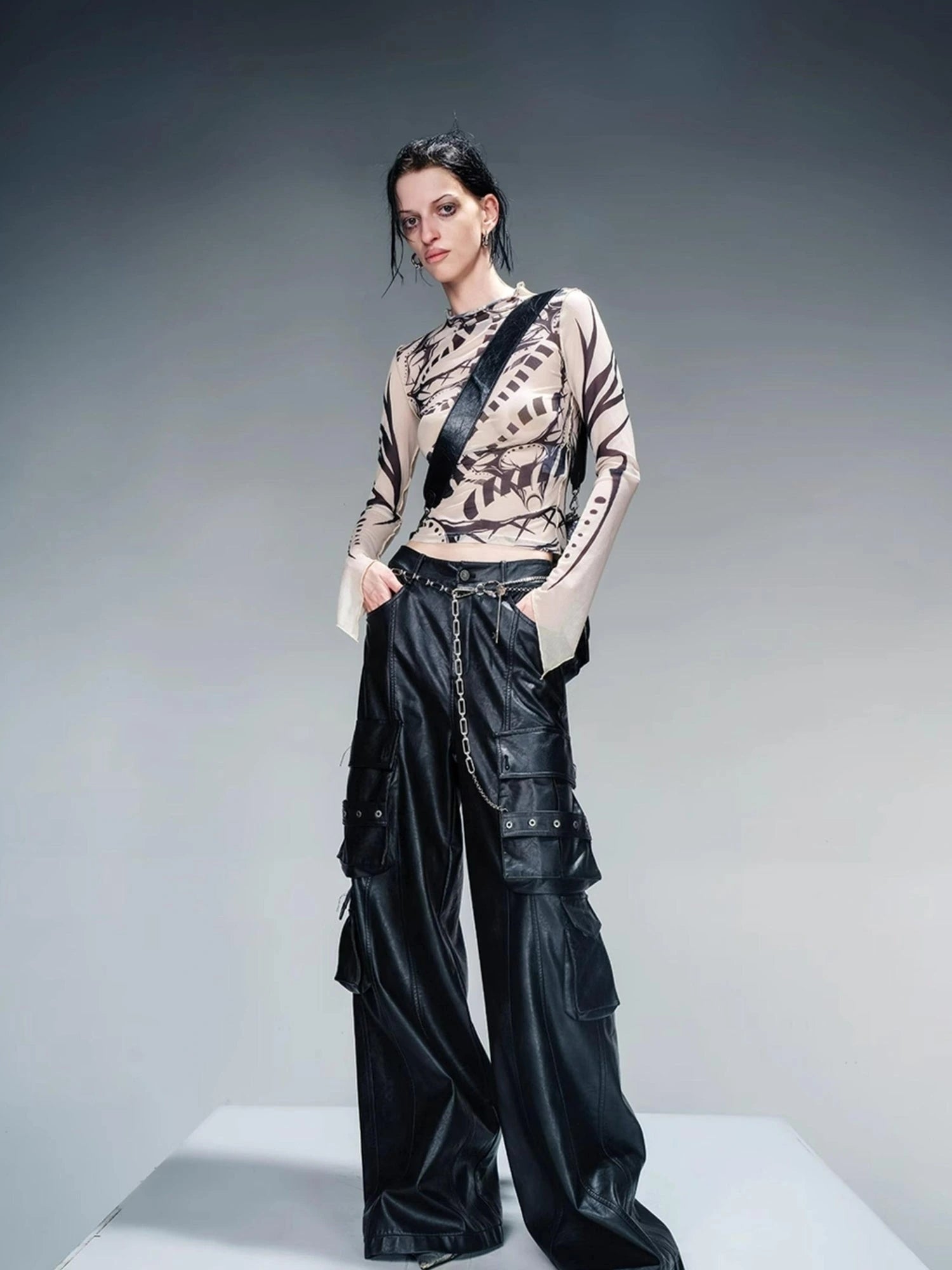 Tattoo Pain Graphic Sheer Mesh Skin Top