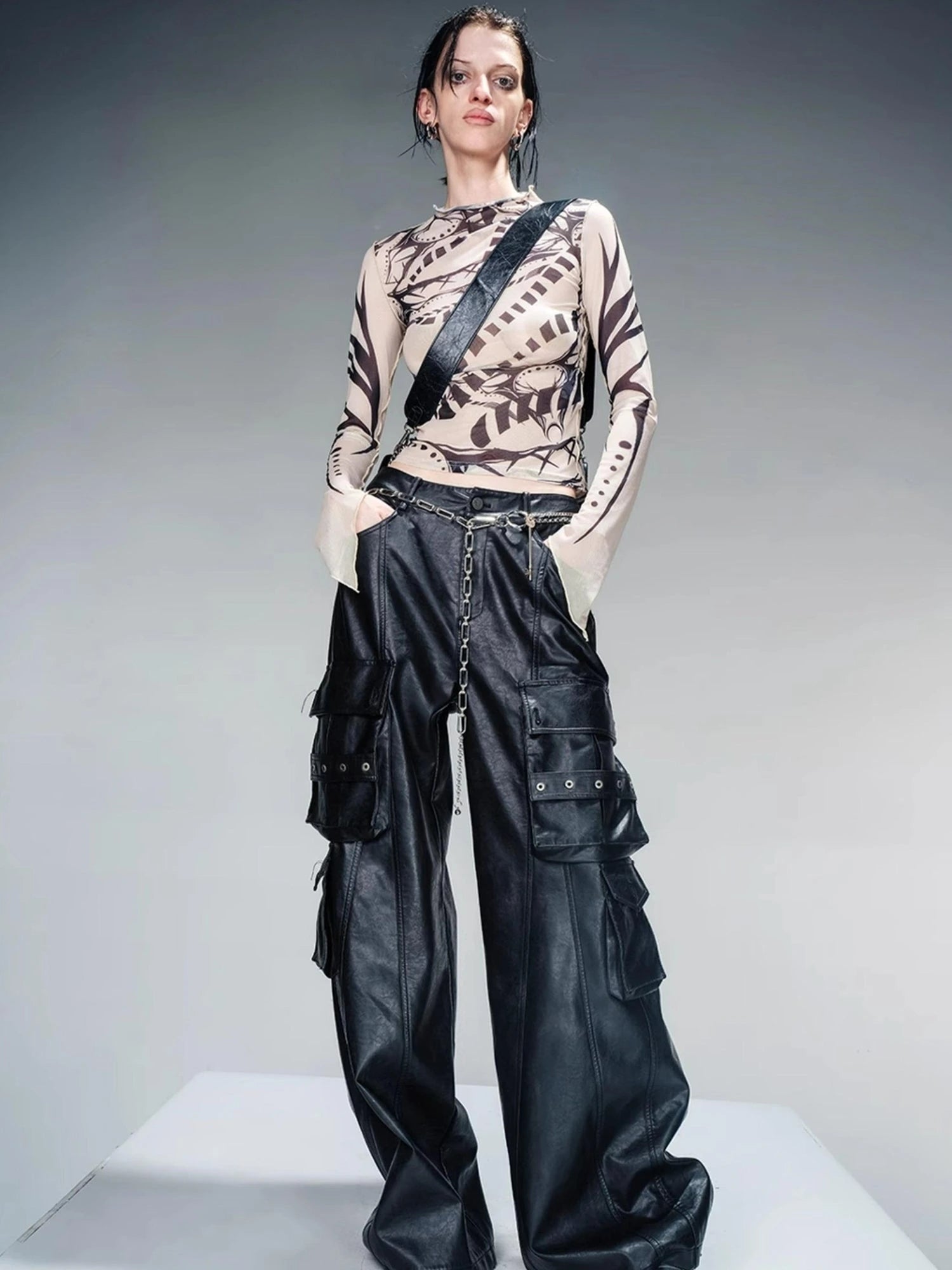 Tattoo Pain Graphic Sheer Mesh Skin Top