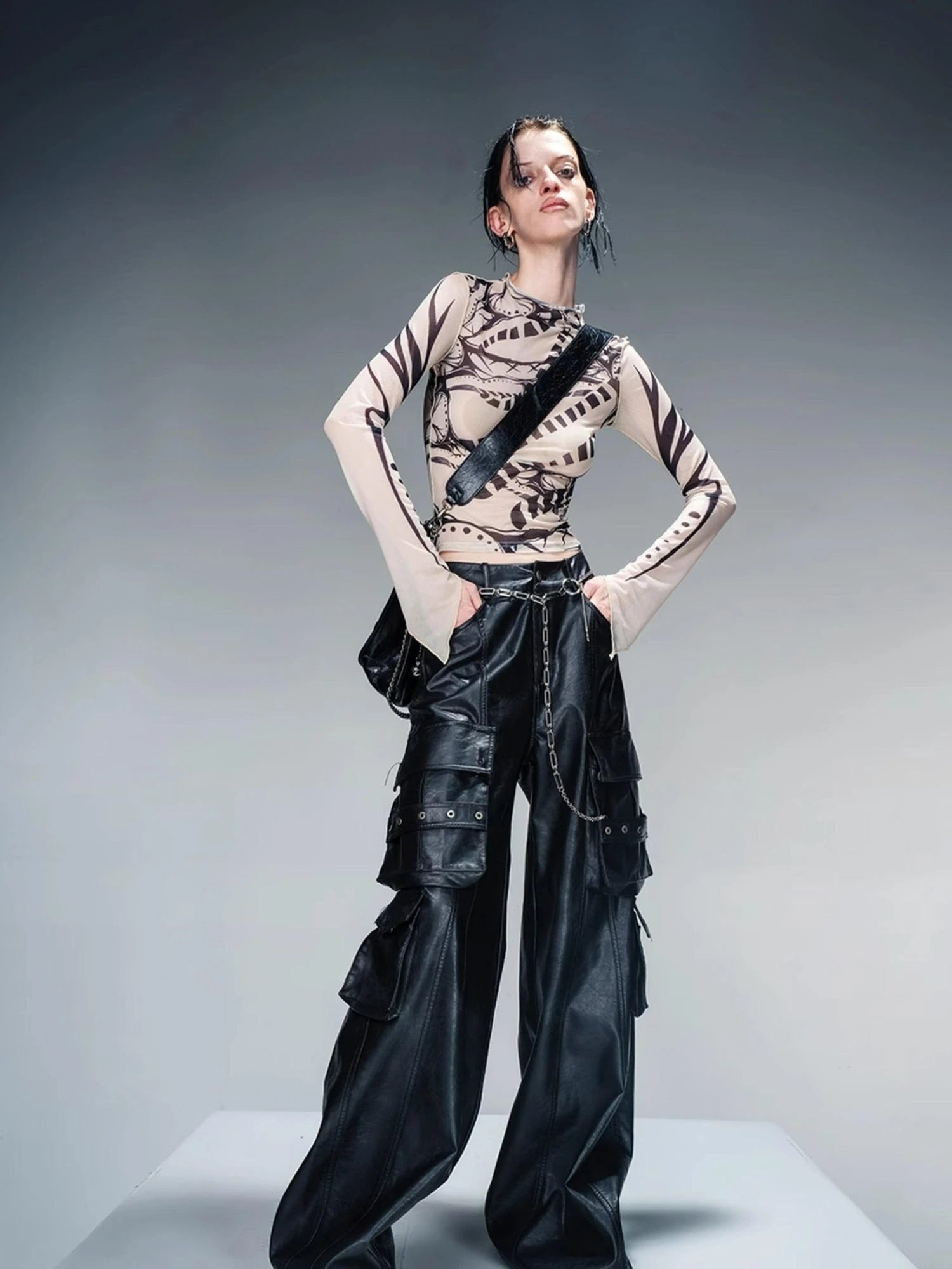 Tattoo Pain Graphic Sheer Mesh Skin Top