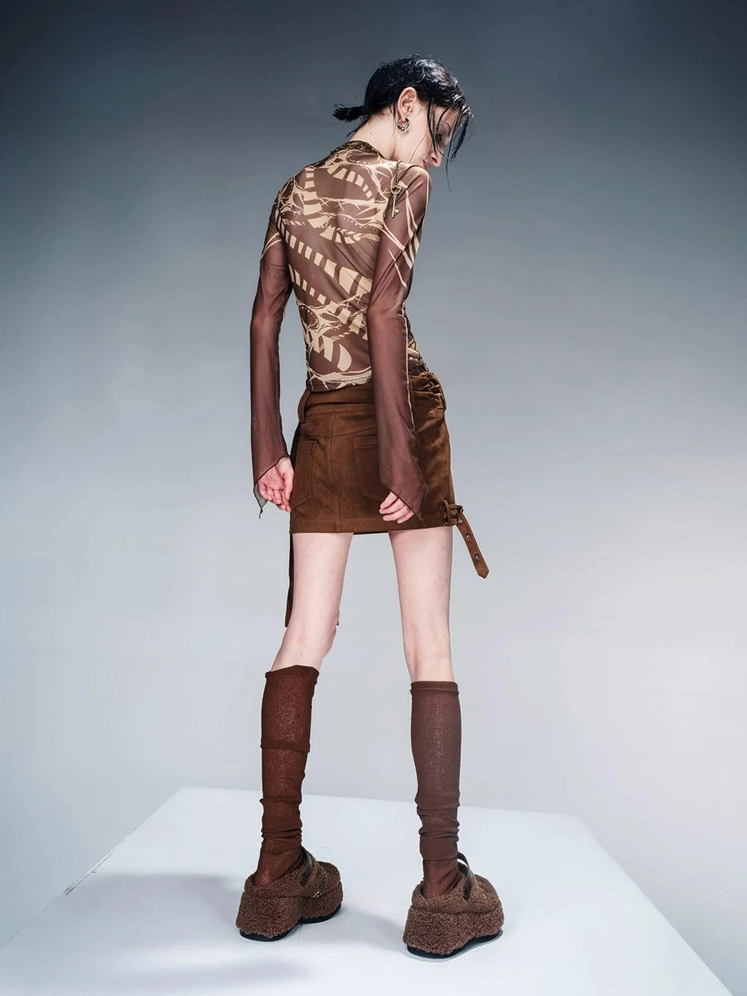 Tattoo Pain Graphic Sheer Mesh Skin Top