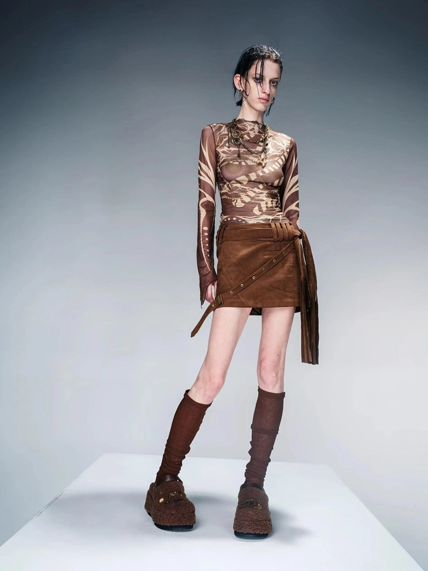 Tattoo Pain Graphic Sheer Mesh Skin Top