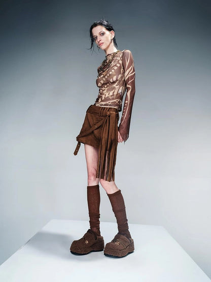 Tattoo Pain Graphic Sheer Mesh Skin Top