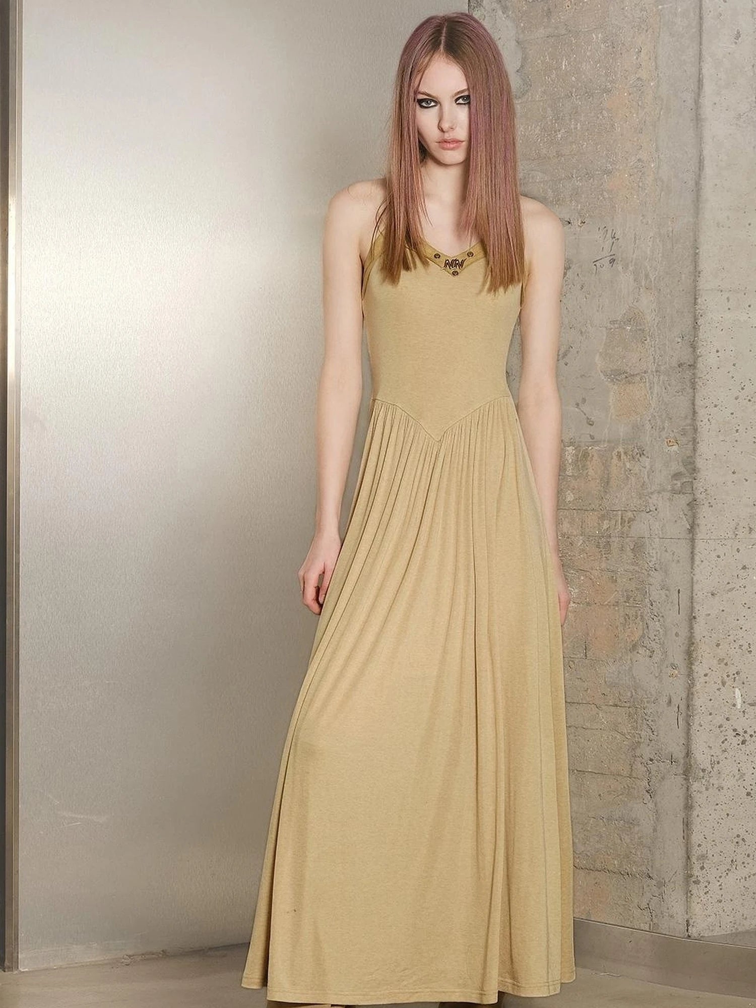 Tencel Wool Slip Dress V-neck T-shirt Long Sleeve