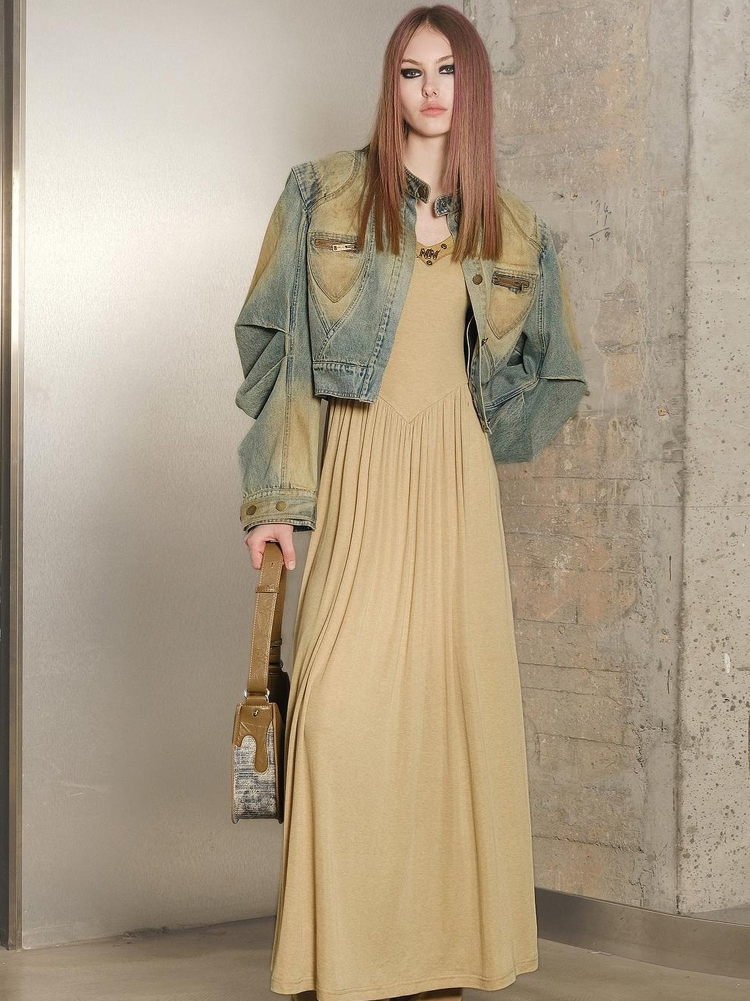 UpdateNN NORTH NODE Tencel Wool Slip Dress V-neck T-shirt Long Sleeve
