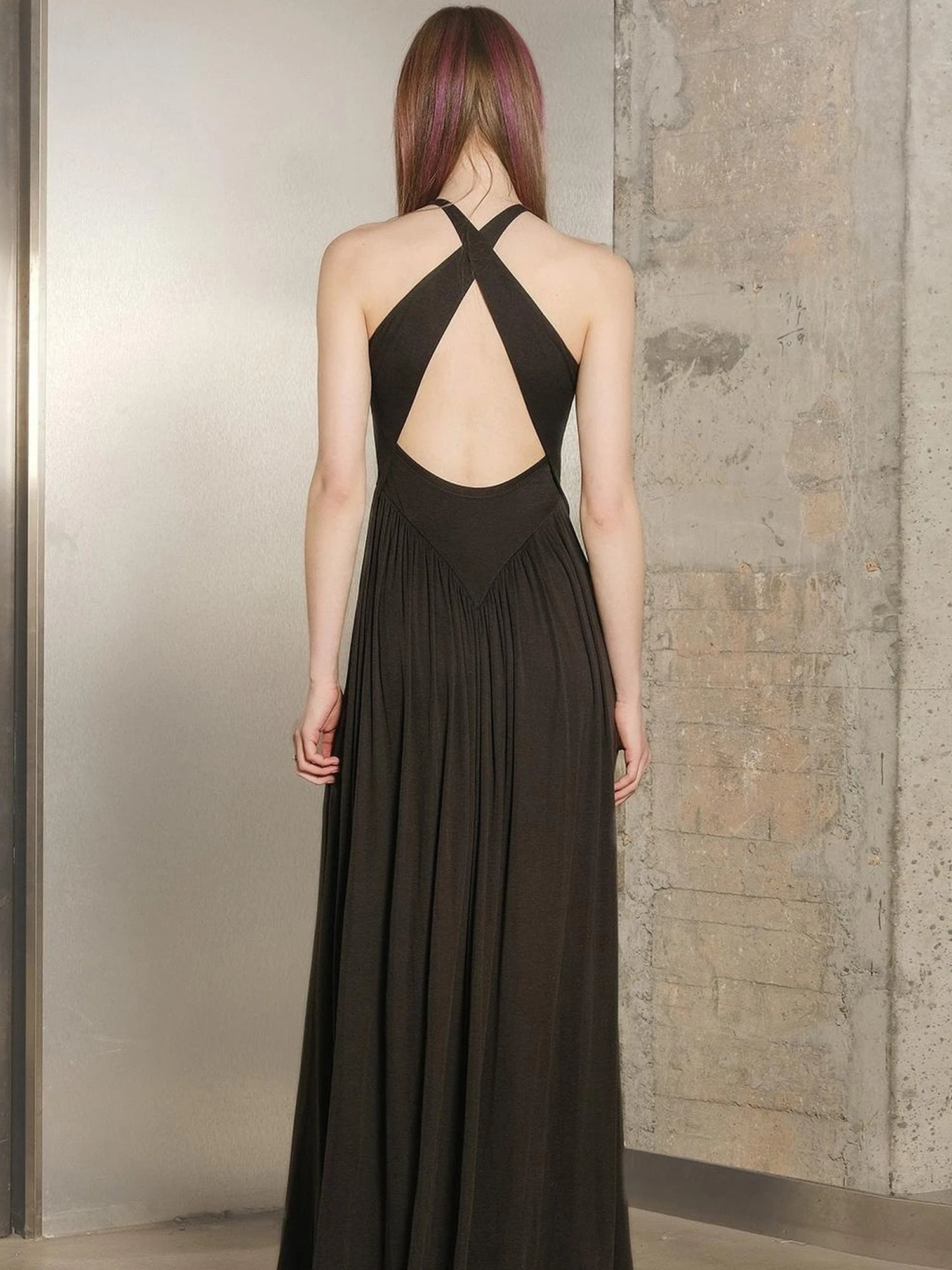 Tencel Wool Slip Dress V-neck T-shirt Long Sleeve