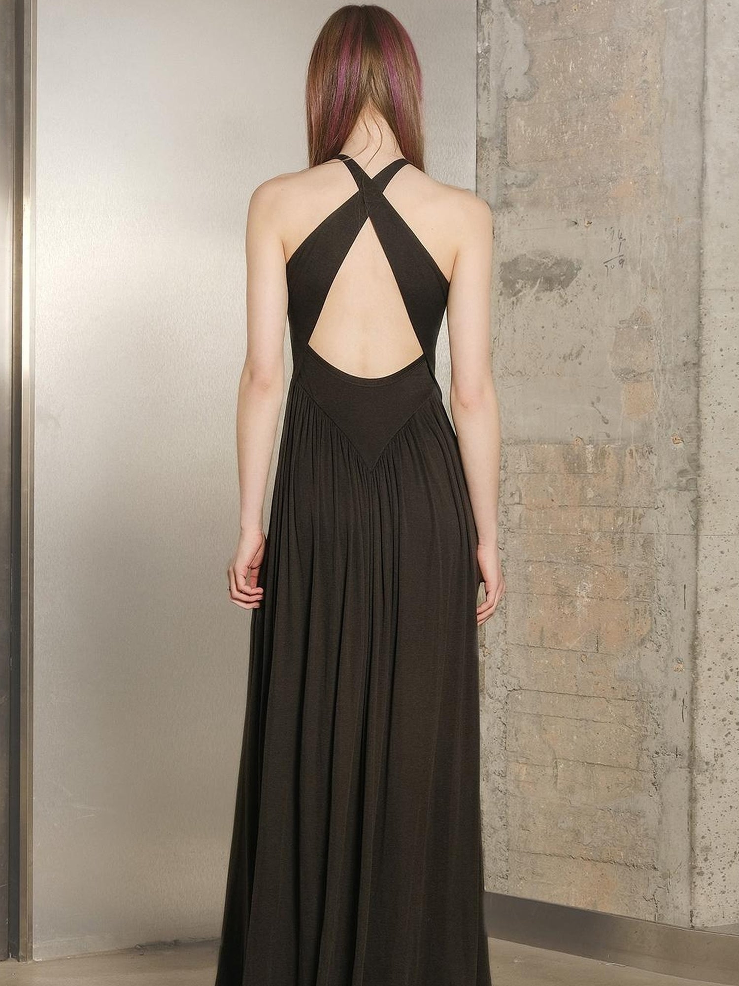 UpdateNN NORTH NODE Tencel Wool Slip Dress V-neck T-shirt Long Sleeve