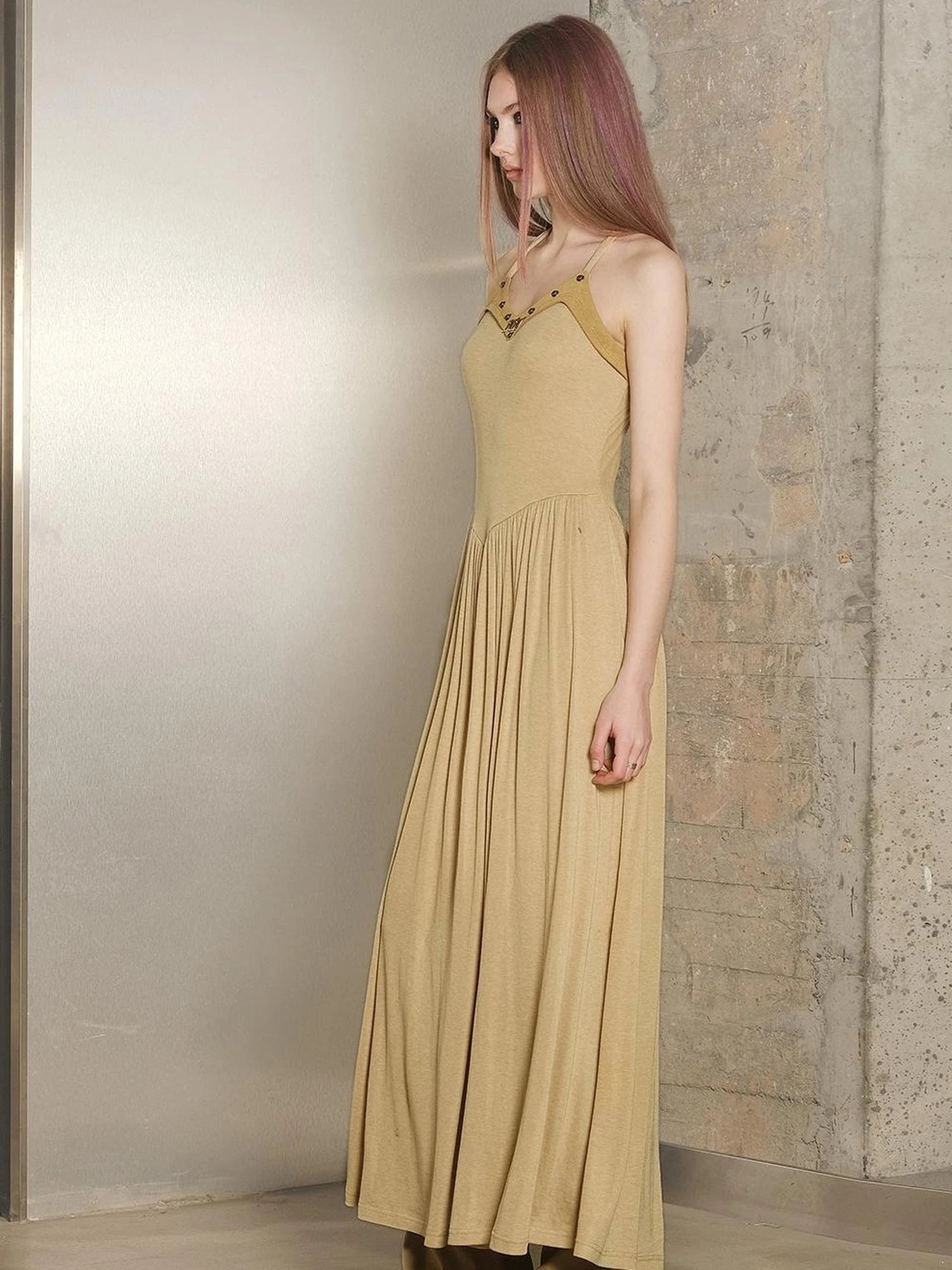 Tencel Wool Slip Dress V-neck T-shirt Long Sleeve