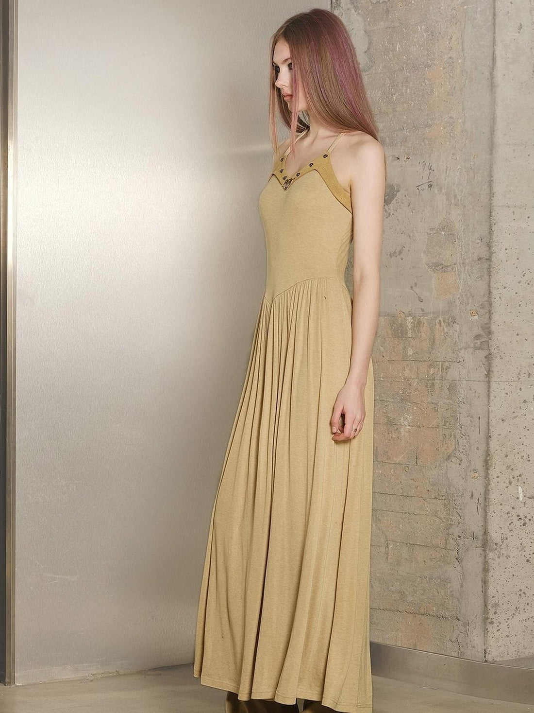 UpdateNN NORTH NODE Tencel Wool Slip Dress V-neck T-shirt Long Sleeve