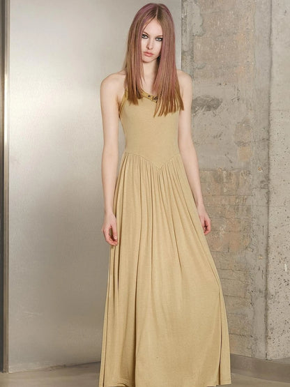 Tencel Wool Slip Dress V-neck T-shirt Long Sleeve