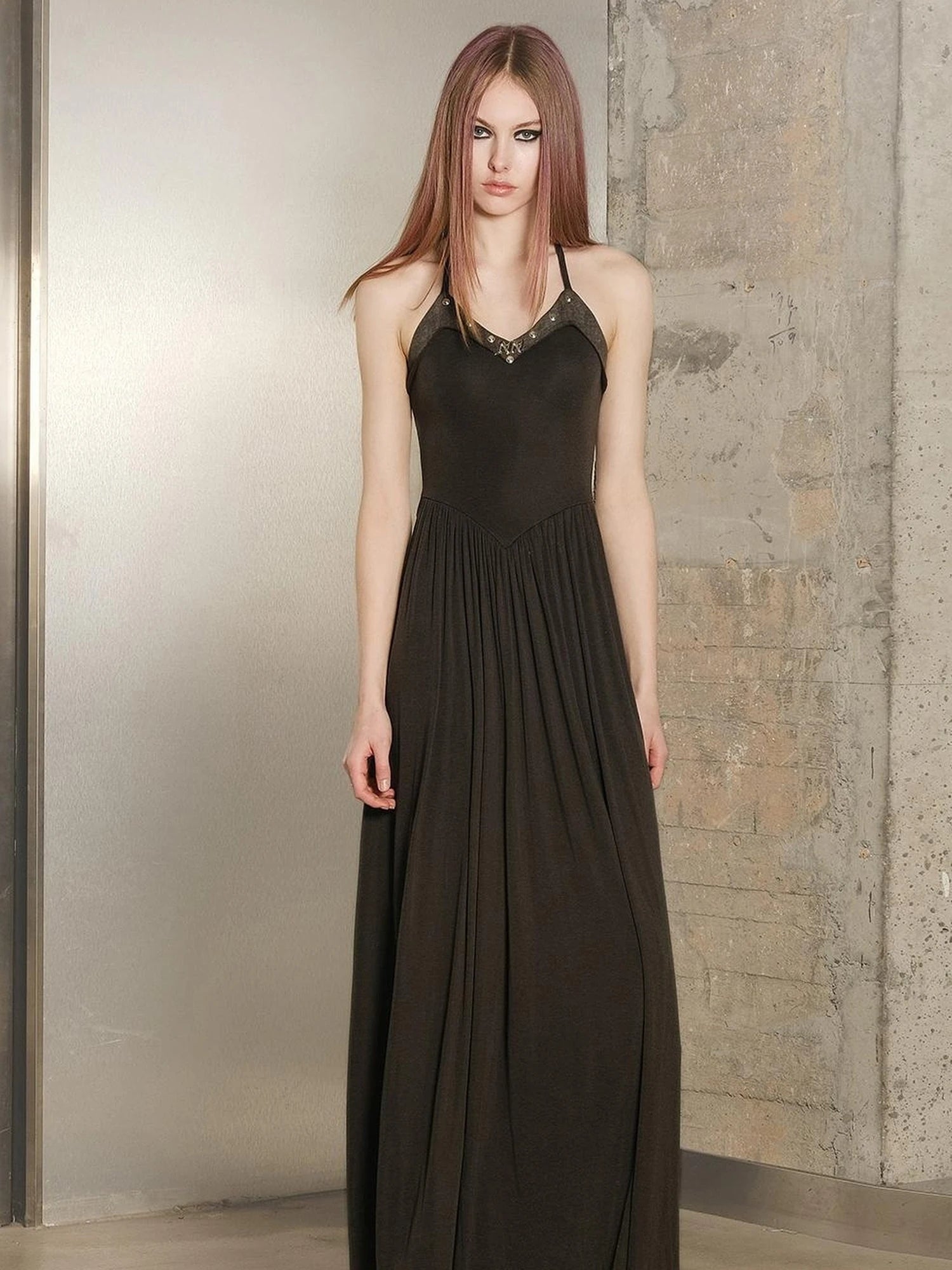 Tencel Wool Slip Dress V-neck T-shirt Long Sleeve