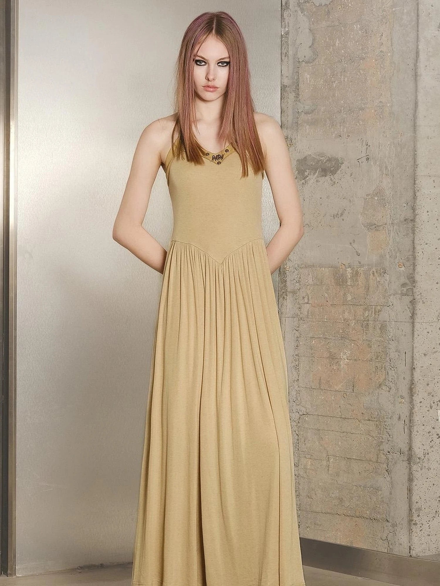 Tencel Wool Slip Dress V-neck T-shirt Long Sleeve